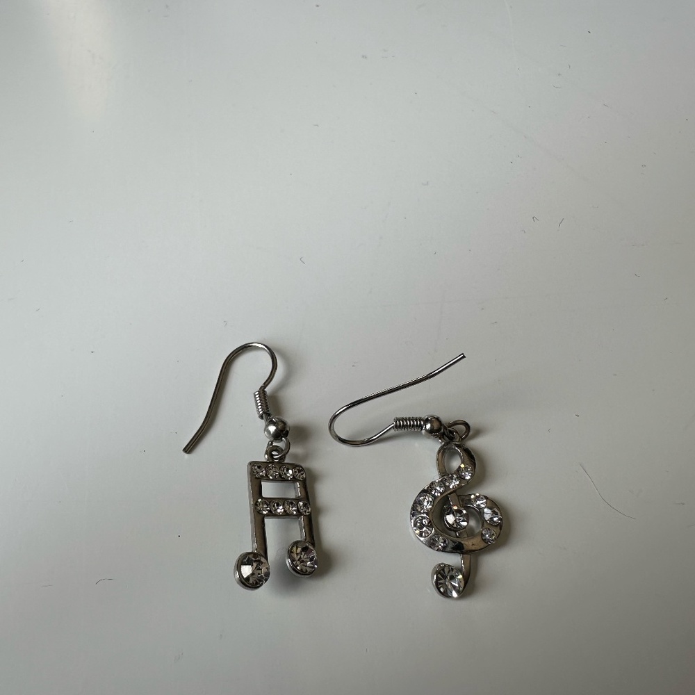 Silver Tone Music Notes Earrings